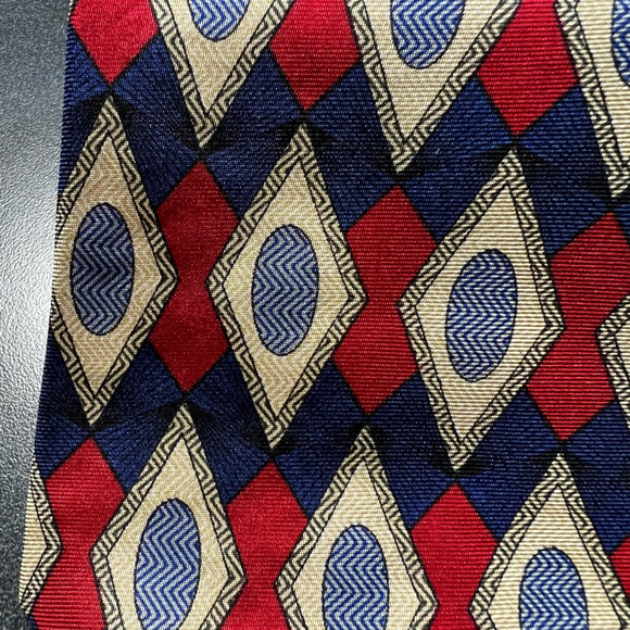 Christian Dior Mens Tie Necktie Multicolor Diamond 100% Silk Tied Wide Short New - Picture 3 of 6
